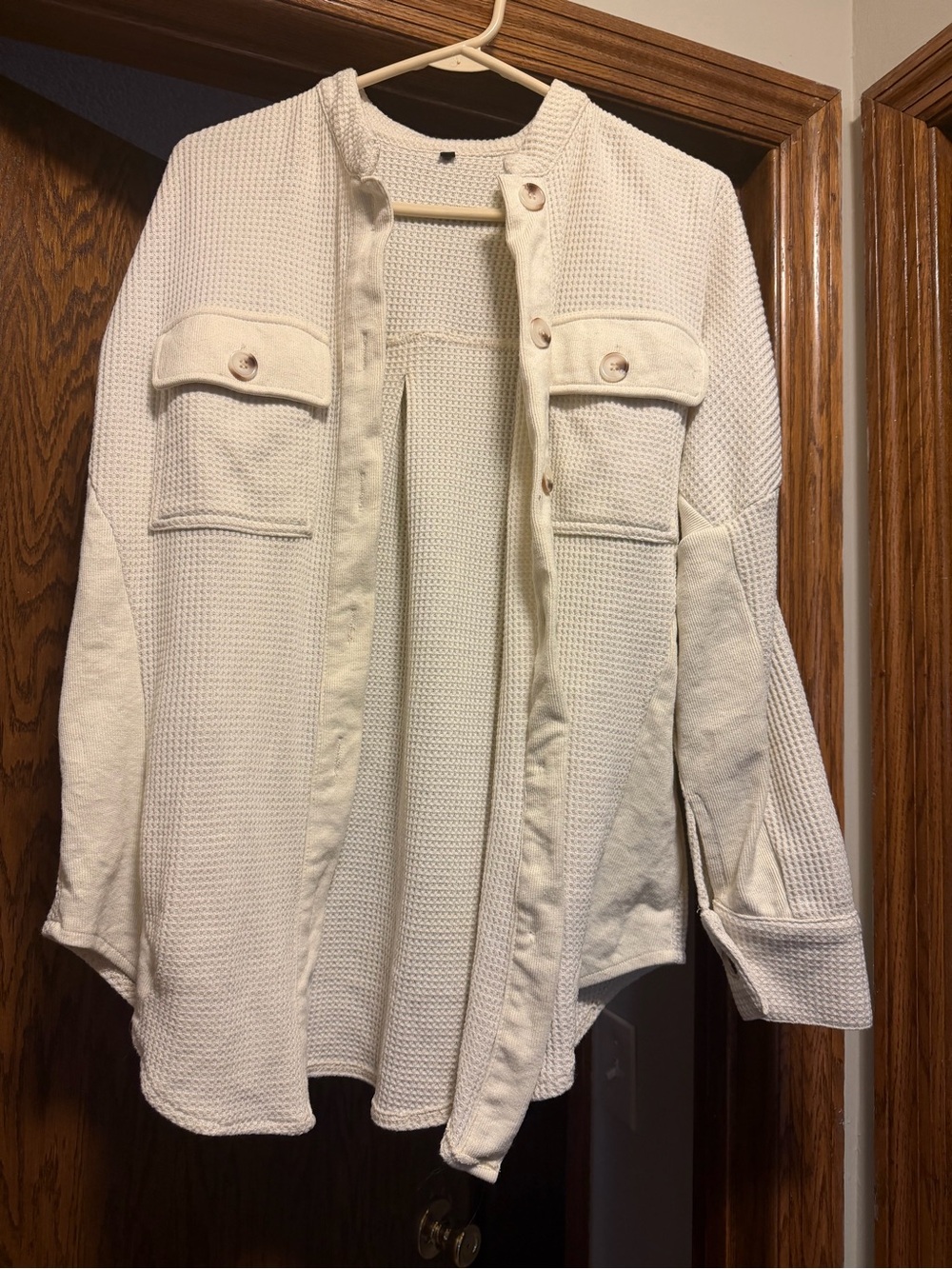 Cream Waffle-Knit Button Front Jacket